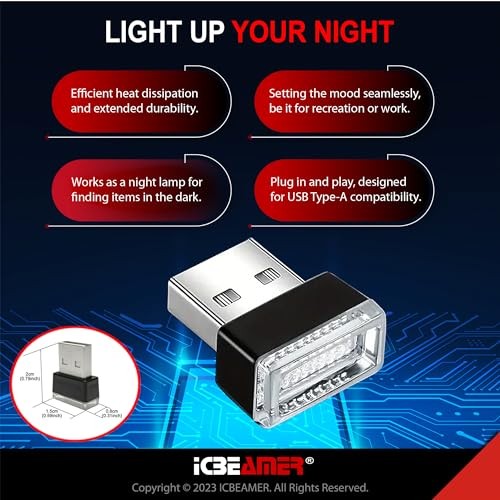 ICBEAMER USB Type-A LED Night Light 1-Pack () | Plug-in TYPE-A (Standard) Blue