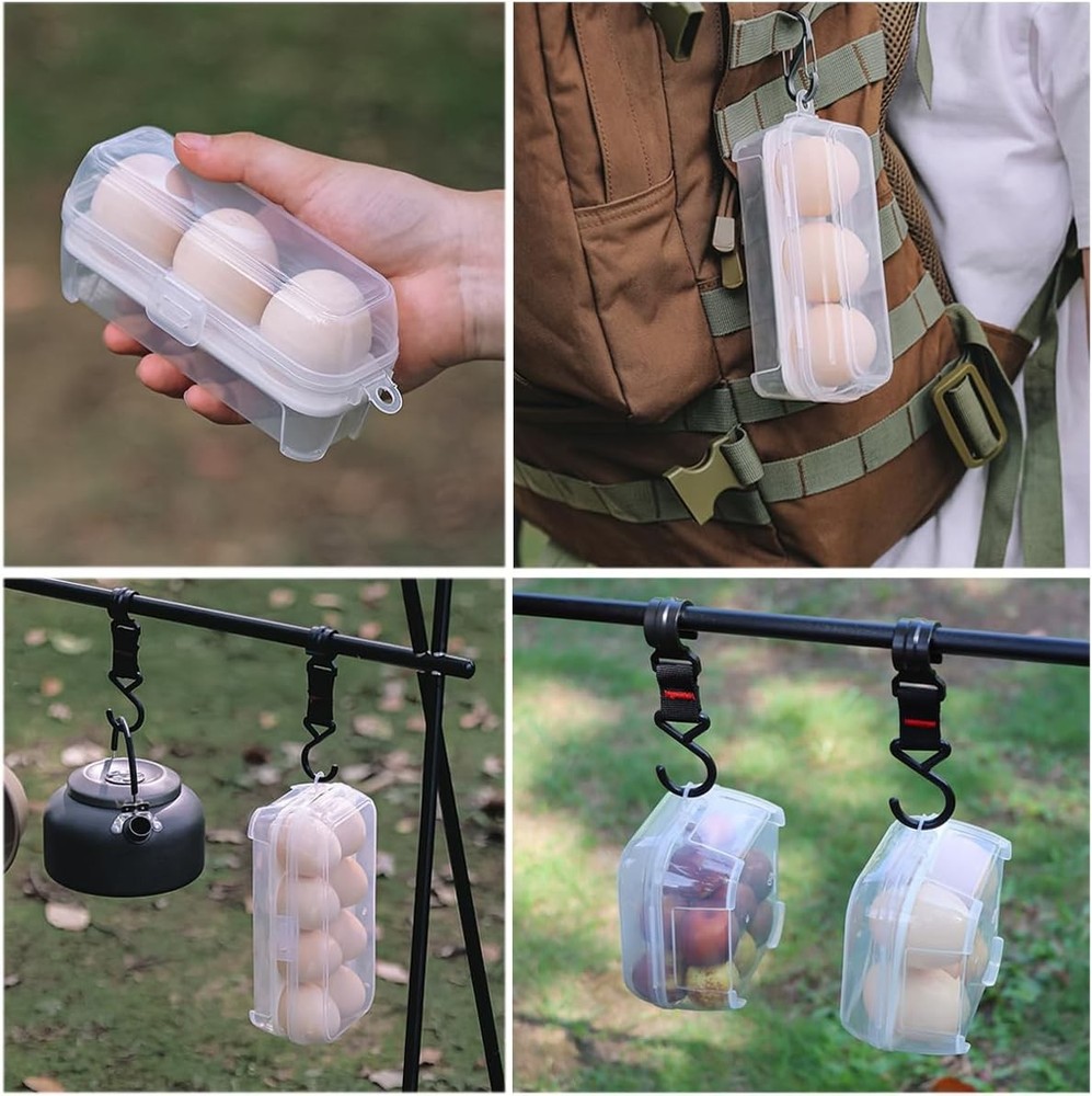 2 Pack Camping Egg Carrier 3 Grids Storage Container Portable Clear