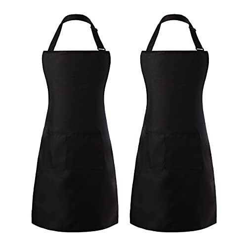Pack Adjustable Bib Apron, Waterdrop Resistant Aprons with 2 Polyester-black