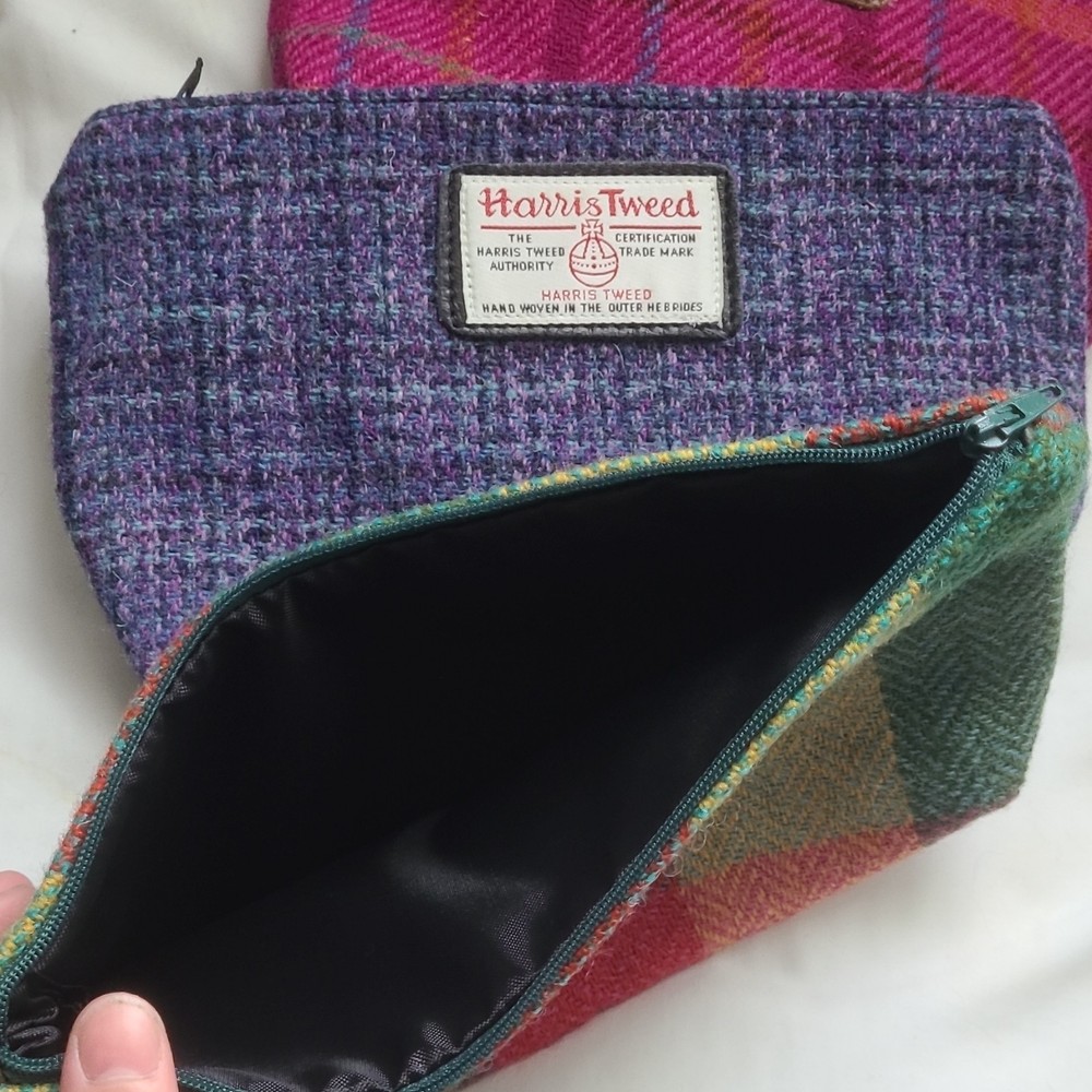 Harris Tweed Multicolor Wool Makeup Bag with Zipper