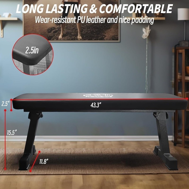 Foldable Flat Workout Bench Adjustable Weight Training Home Gym 600lbs New