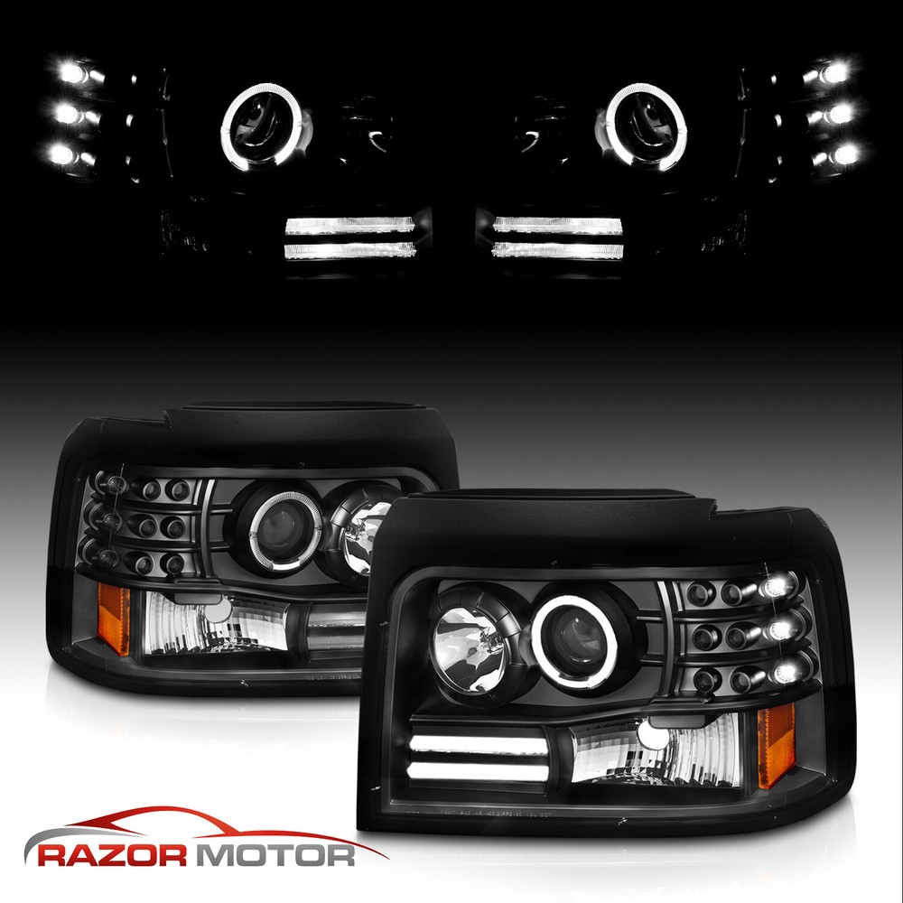 1992-1996  [LED Halo Projector] Black Headlight for Ford Bronco/F150/F250/F350