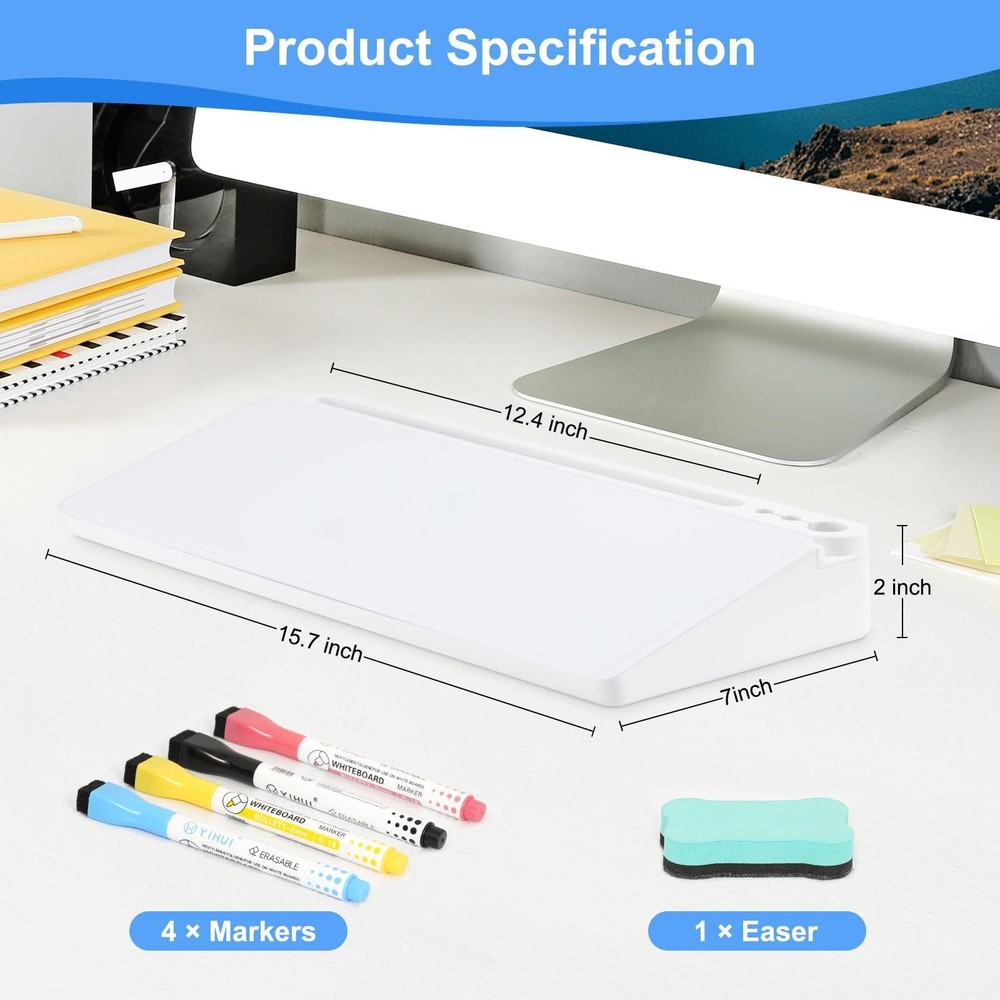 Desktop Glass Whiteboard with Storage, Desk White Board with Computer Keyboar...