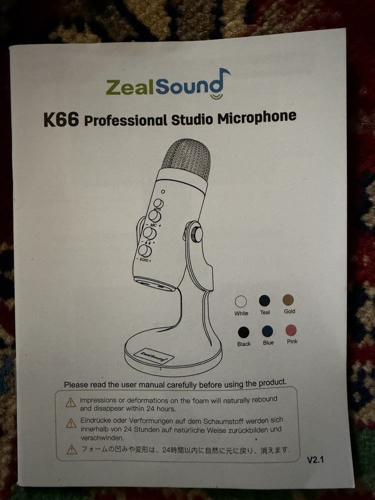 ZealSound K66 USB Studio Microphone Black Noise-Cancelling Plug & Play