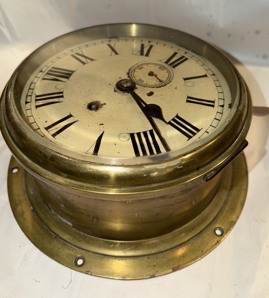 Huge Antique Brass English Ships Clock