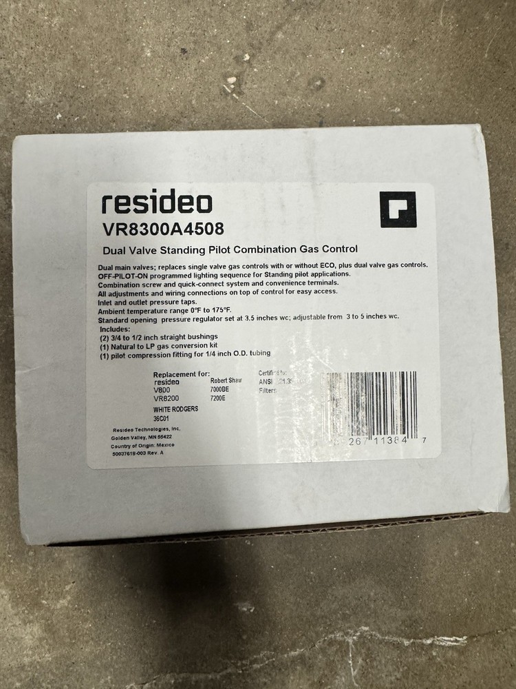 Honeywell VR8300A4508 Dual Standing Pilot Gas Valve