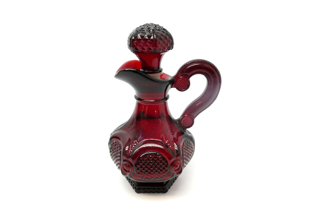 Medium Sized Ruby Red Glass Avon 1876 Cape Cod Collection Cruet