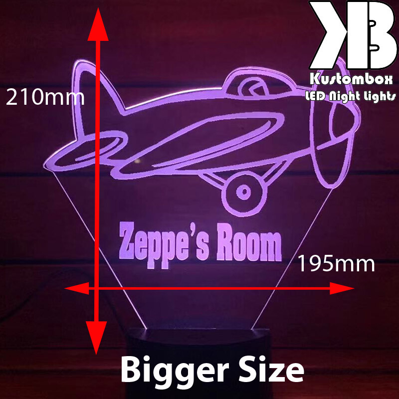 Plane Personalised Name Night Light LED 7 Colour + Remote Timer Children's Room