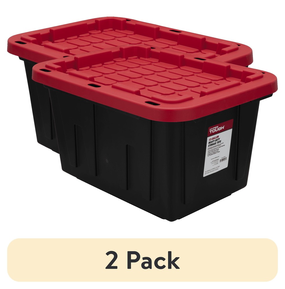 (2 pack)12 Gallon Plastic Storage Container with Snap-On Lid, Black and Red