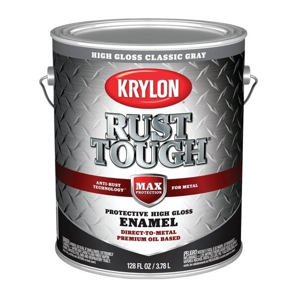 (1)-Krylon Rust Tough Oil-Based Gloss Rust Control Enamel, Gray, 1 Gal.