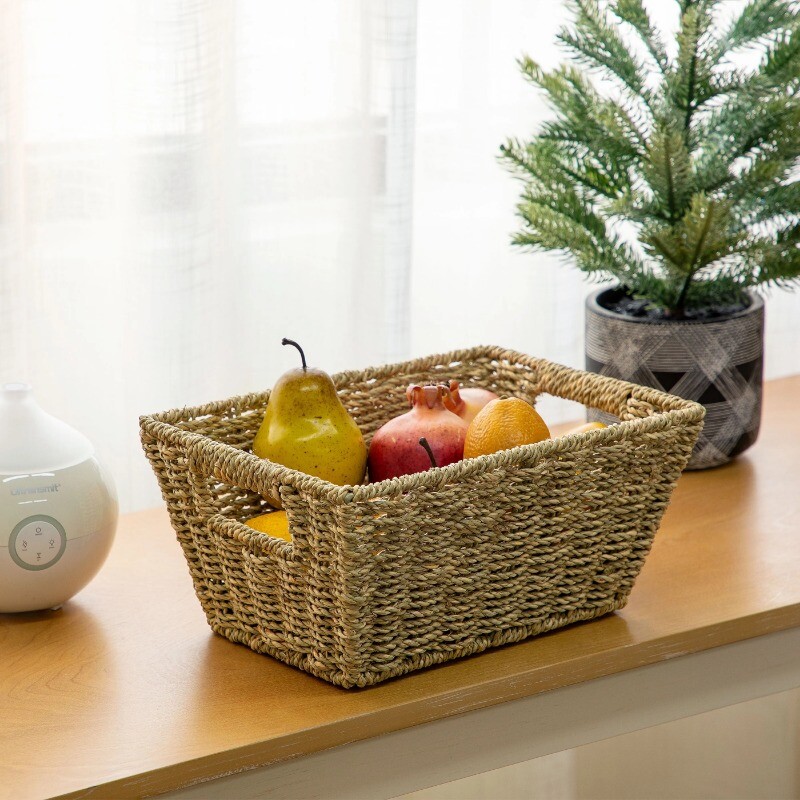 Homezone Natural Handwoven Seagrass Basket, Rectangle