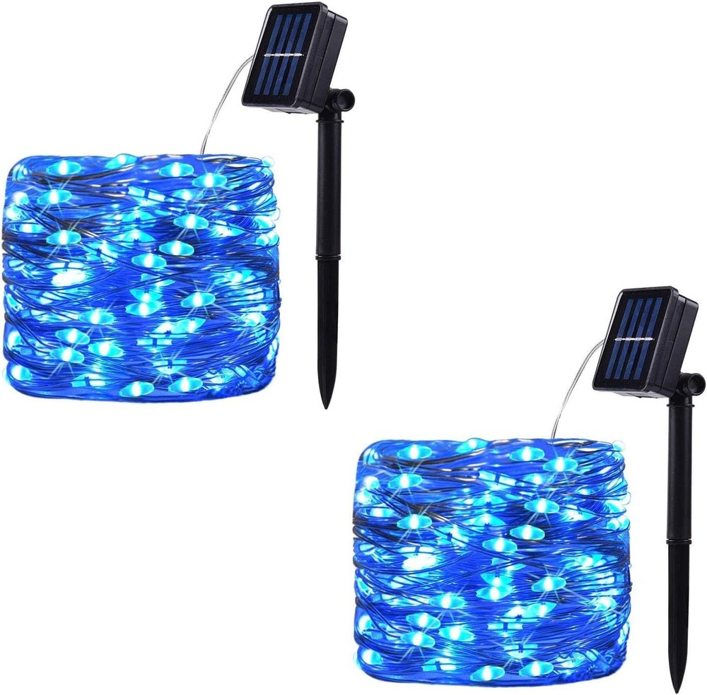 2 Pack 100 LED Solar Powered String Lights Each 33FT Copper Wire 8 Modes Solar