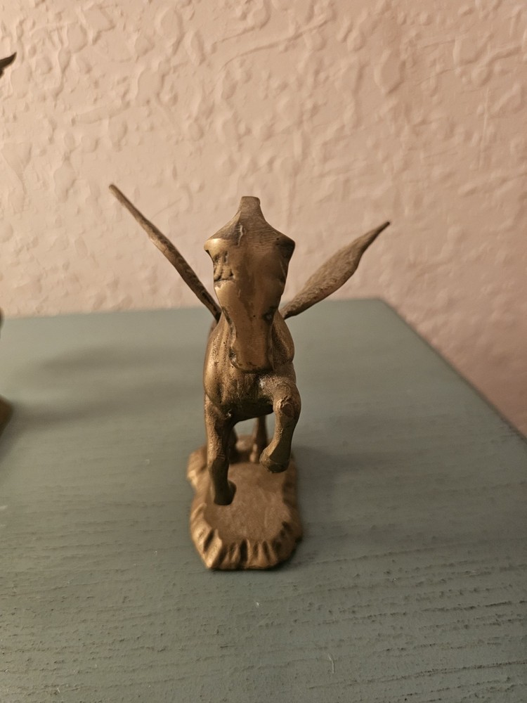 Vintage MidCentury Pair Solid Brass Rearing Pegasus-Very Good