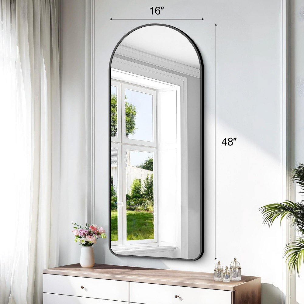 Arched Bathroom Mirror, 16"x48" Black Arched Mirror for Bathroom, Wall Mounte...