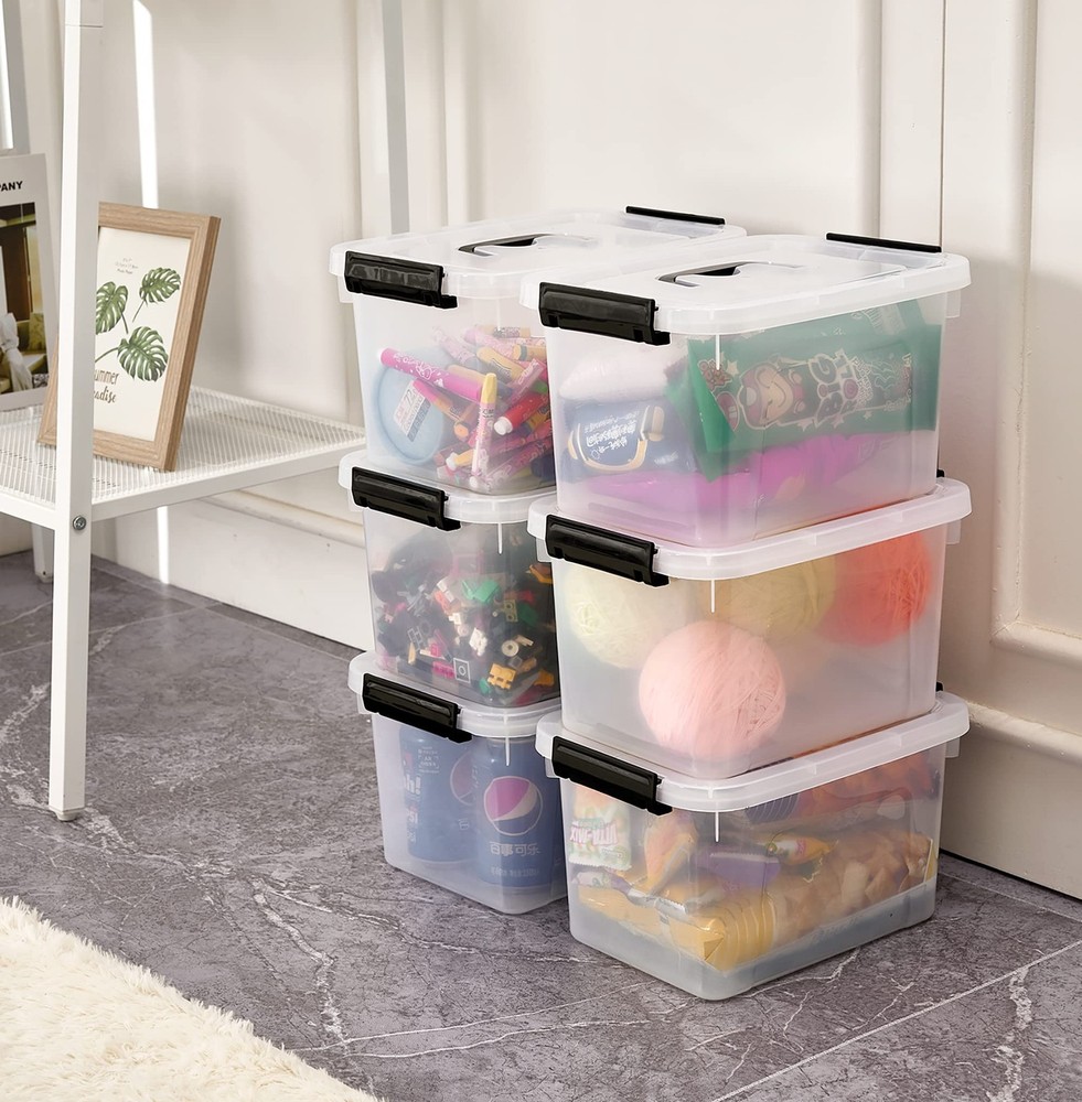 6 Quart Clear Storage Latch Box/Bins, 6-Pack Plastic Container with Latches a...