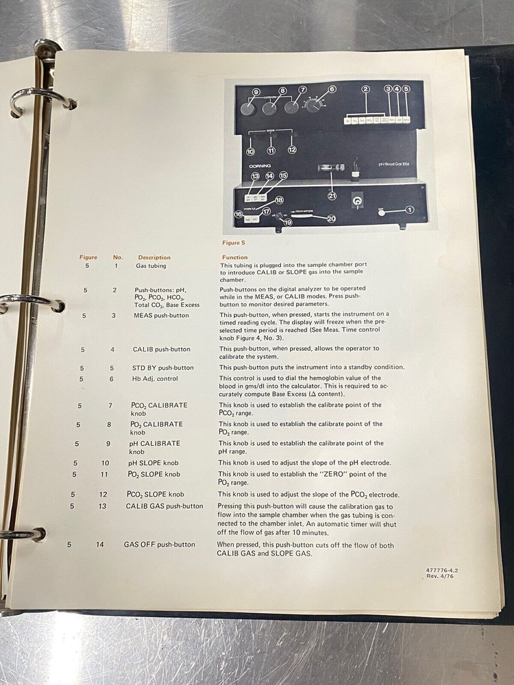 Corning 165/2 Ph Blood Gas Analyzer - Users Guide / Instruction Book / Manual
