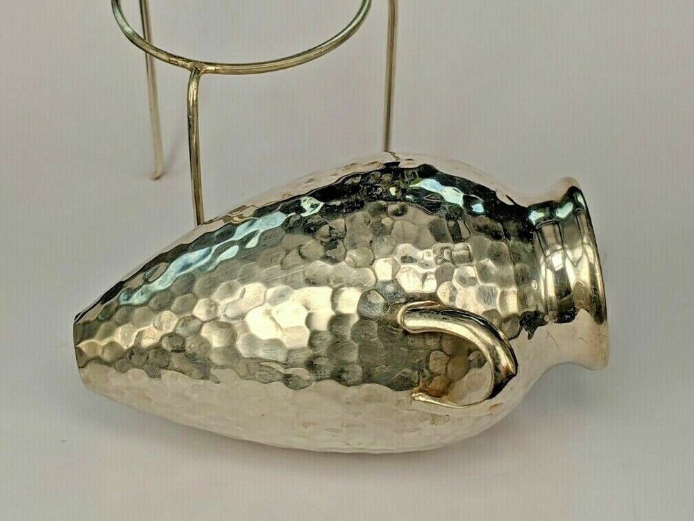 Silver miniature classical urn on a tripod stand hammered silver finish 830 mark