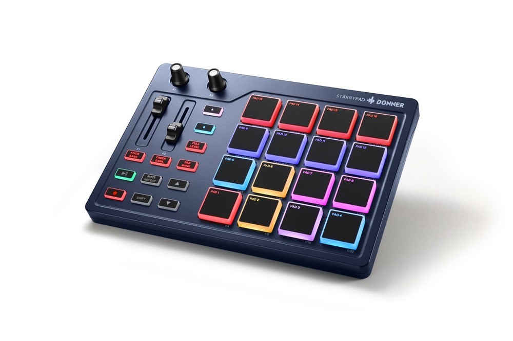 Donner STARRYPAD Drum Machine 16 Beat Pads USB MIDI Controller Blue