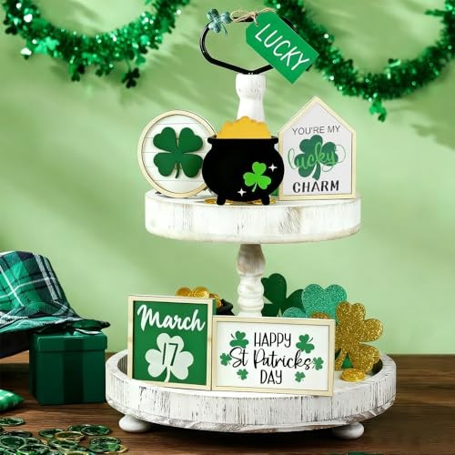 Patrick's Day Tiered Tray Decor Set, 6PCS St. Patrick's Day Decorations Bead