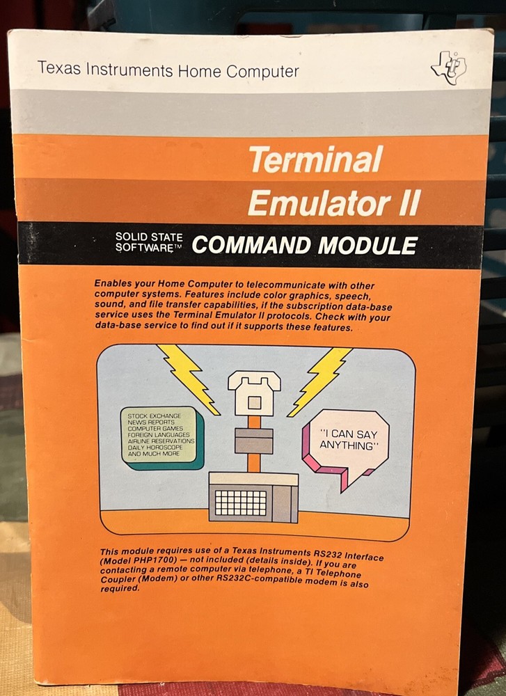 Texas Instruments TI-99 Terminal Emulator II MANUAL