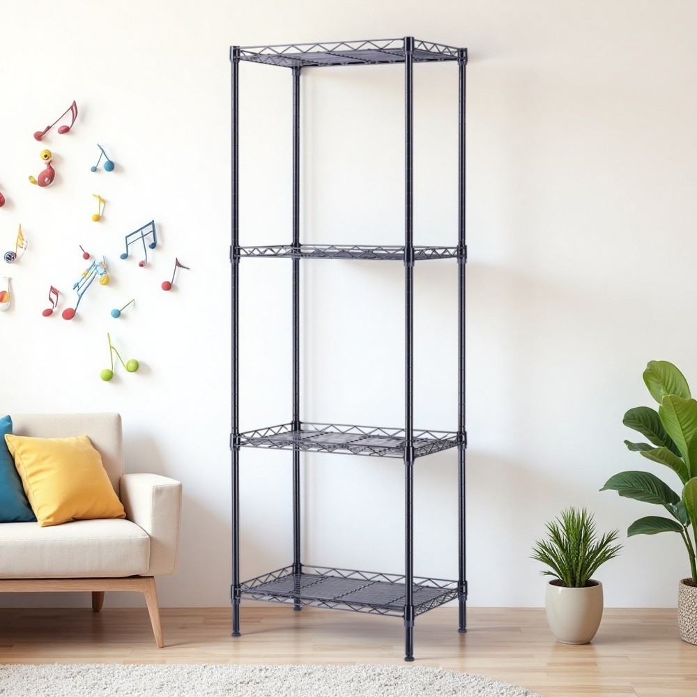 4-Tier Wire Shelving Unit - Heavy Duty, Adjustable, Modular & Black Kitchen Rack