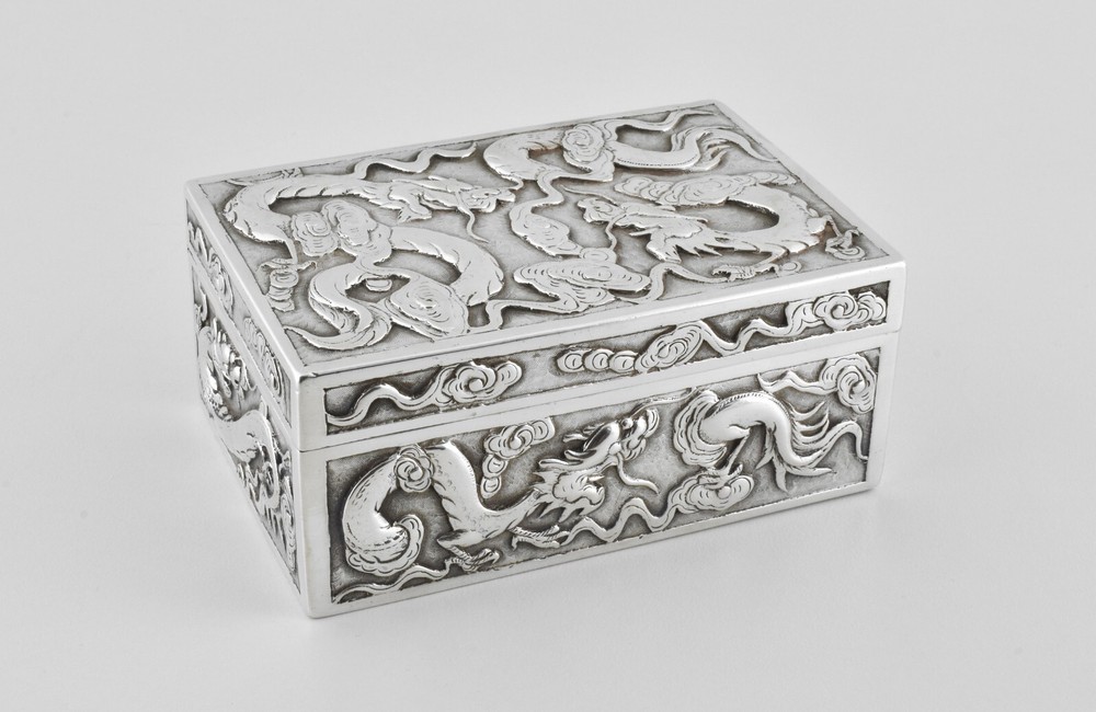 Antique Victorian Solid Silver Chinese Export Box, Wang Hing, c1880