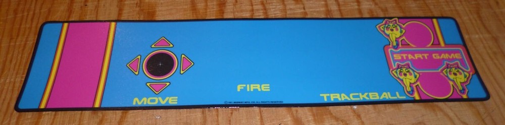 Multicade Ms Pac Man Control Panel Overlay 3 inch trackball 2 1/4 Die Cut