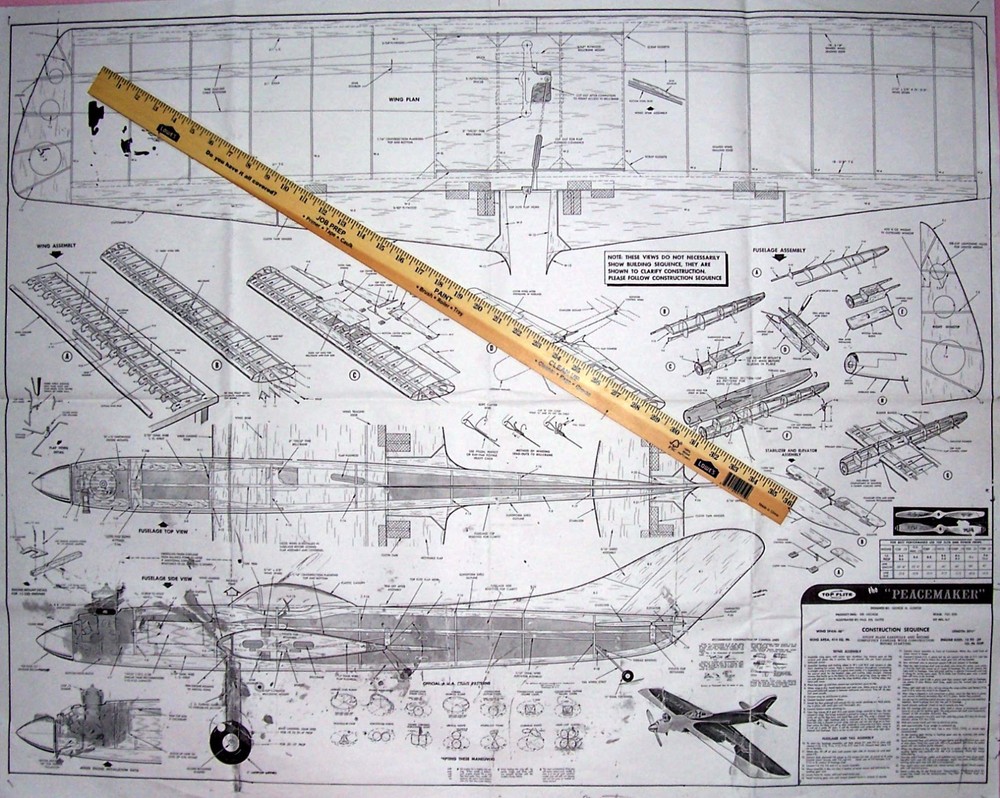 Two Aldrich PEACEMAKER PLANS + CONSTRUCTION ARTICLE for UC Stunt Model Airplane