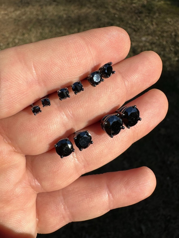 Black Moissanite Screwback Stud Earrings Oxidized 925 Silver 3-8mm Passes Tester