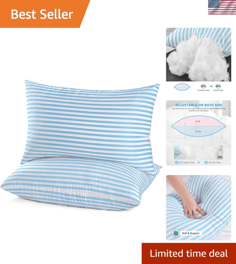 Custom Comfort Queen Pillows with Breathable Covers - 2 Pack, Machine Washable