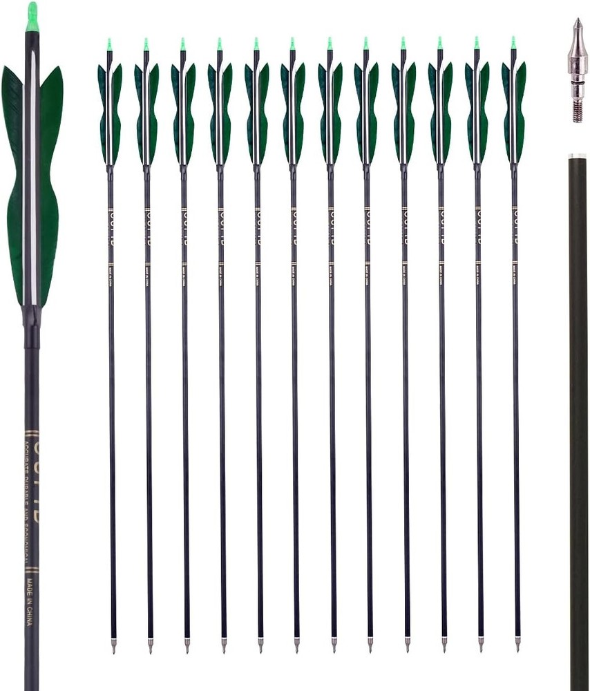 31" Carbon Hunting Arrows Archery Target Practice with 5" 7.8MM Green