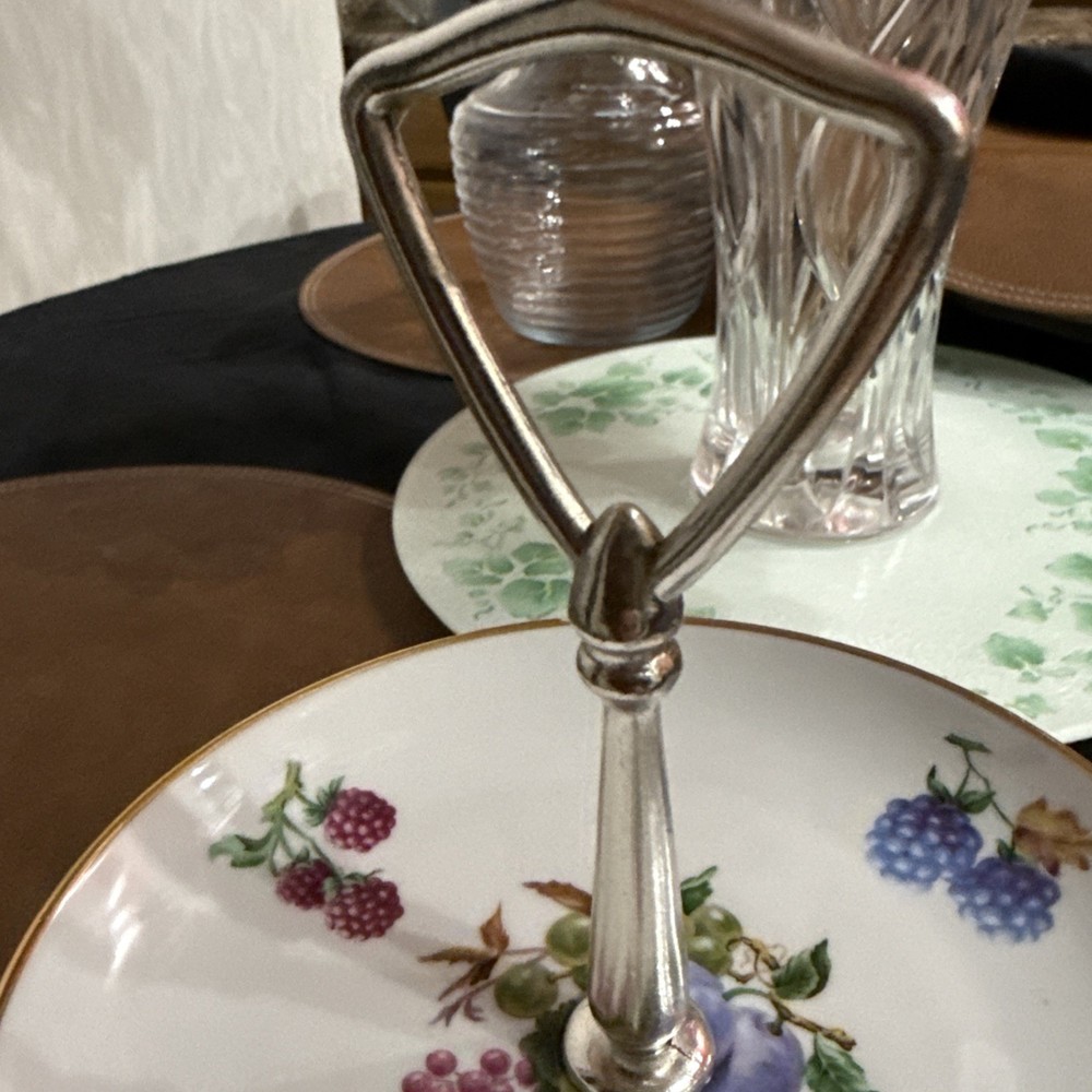 Vintage Snack Tray Two-Tier With Handle, Fruit Motif Great Spring Table Setting