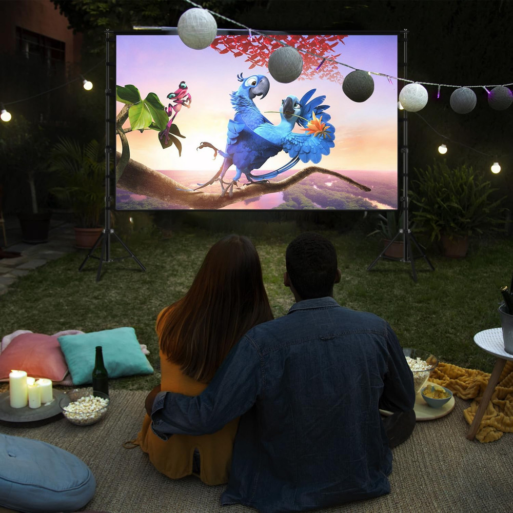 Projector Screen with Stand, 150 Inch Portable and Foldable Projection Screen 4