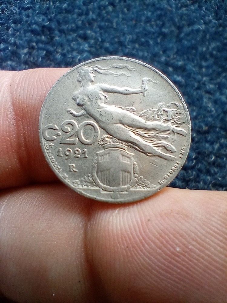 1921 R Italy 20 Centesimi Coin