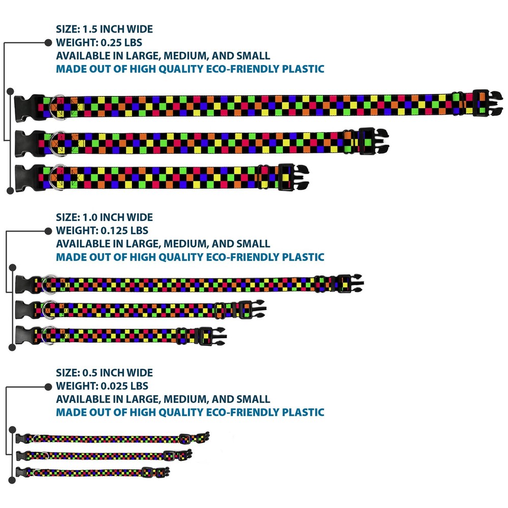 Plastic Clip Collar Checker Black/Multi Neon Large 15-24"