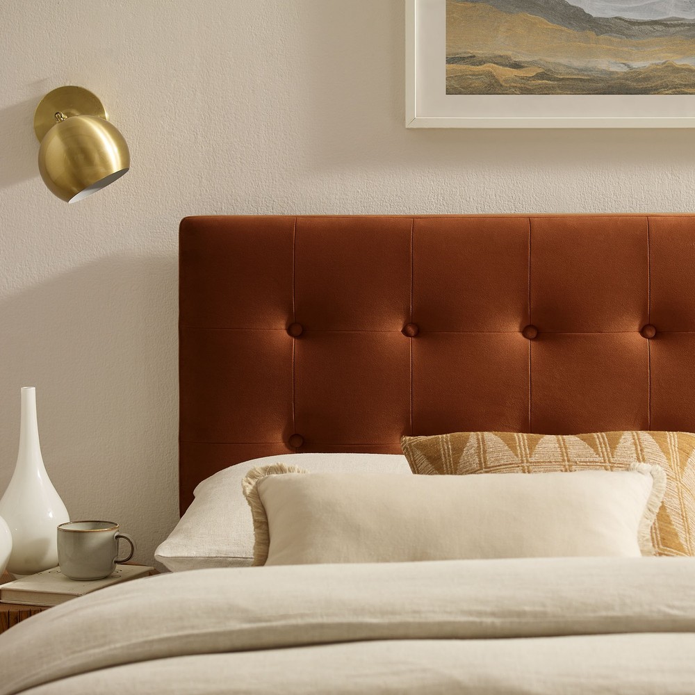 Emily Stain-Resistant Performance Velvet Full Size Headboard in Rust