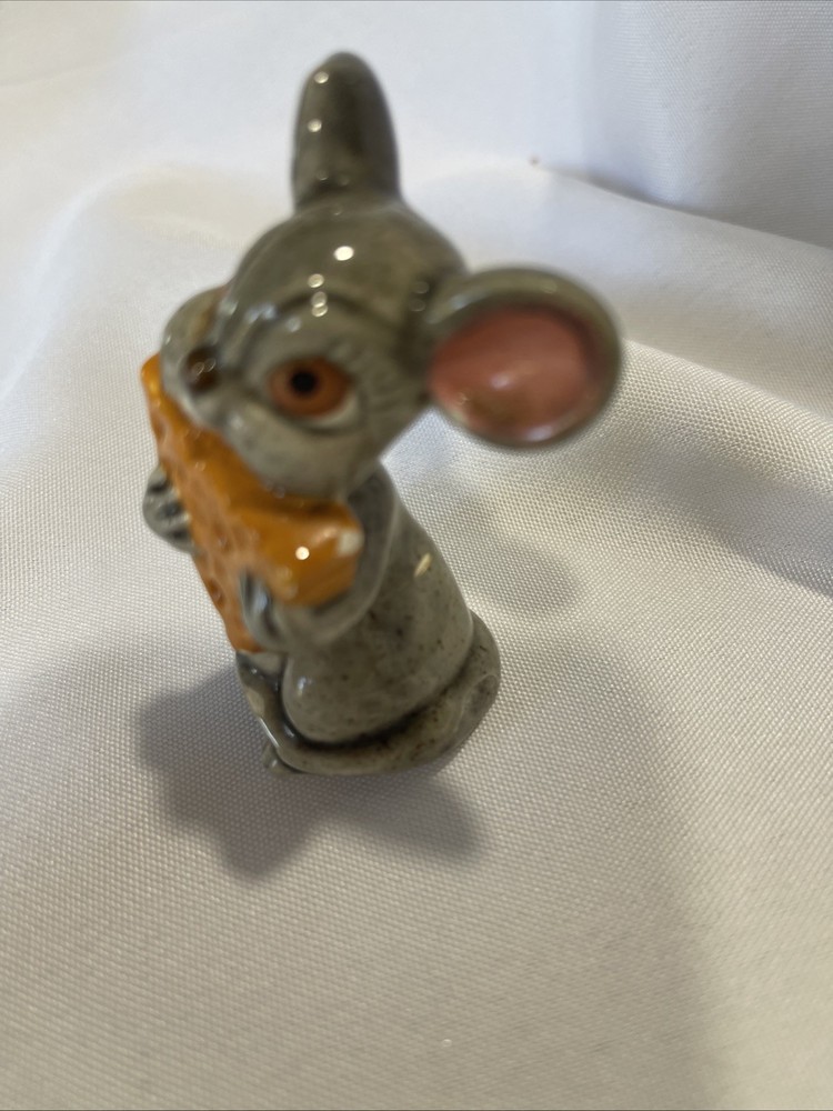 Vintage Mouse Ceramic Mouse Hand Painted Holding Cheese
