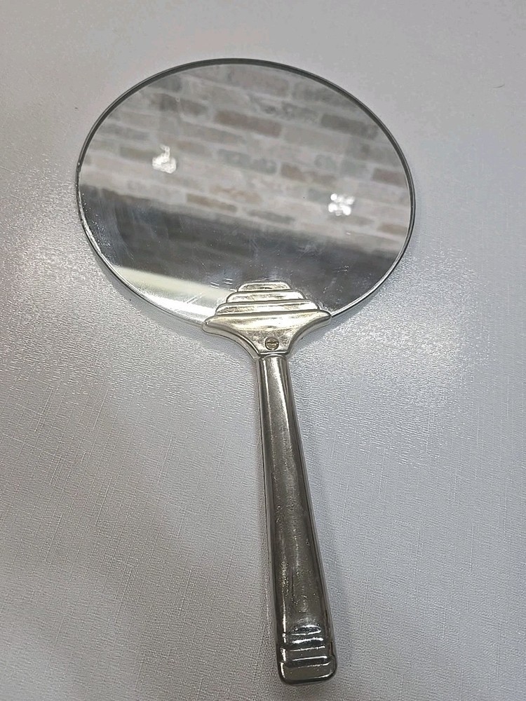 Vintage Handheld Vanity  Barber Mirror Silver Toned**READ**