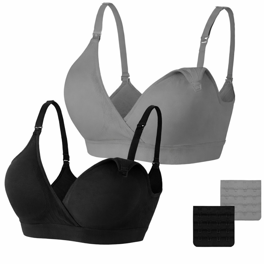 2 Pack Maternity Nursing Bra Size L Wireless Seamless Soft Support Adjustable Ne