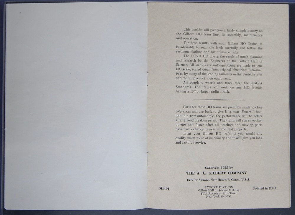 Gilbert HO Trains - Instruction Booklet 1955 EPH571