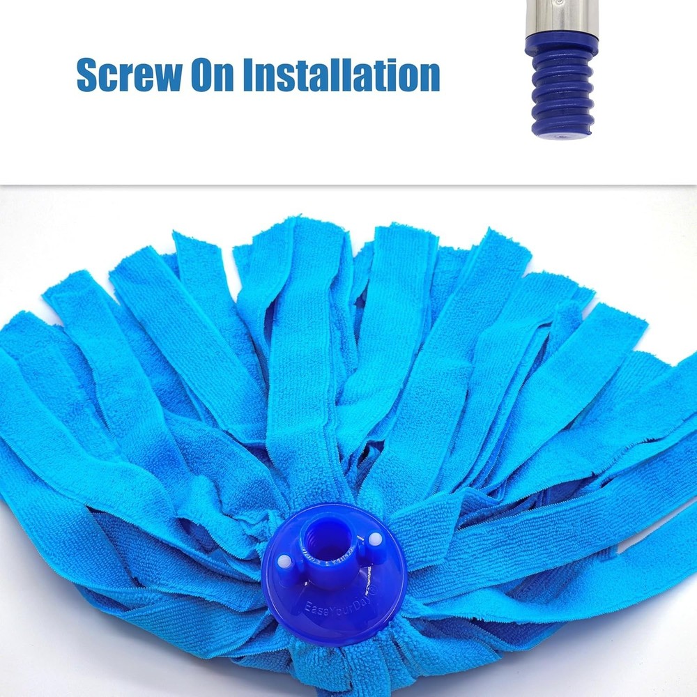 Mop, One Pole with Two Blue Microfiber Cloth Heads 1 Handle & 2 Mop Heads