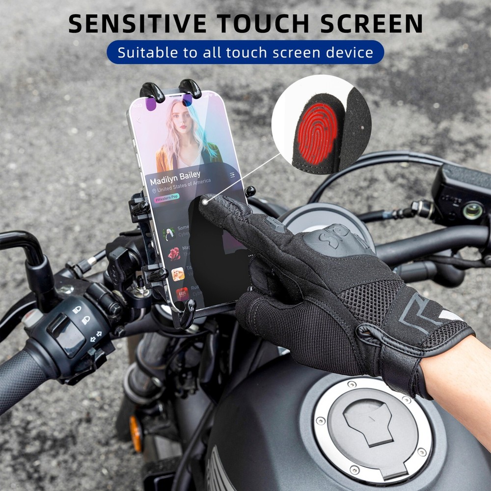 ROCKBROS Leather Motorcycle Gloves with Touchscreen Function and Protectors.