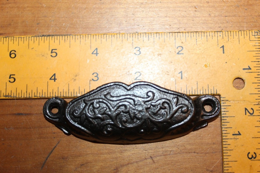 Antique Victorian Cast Iron Bin Apothecary Cupboard Drawer Pull L-103