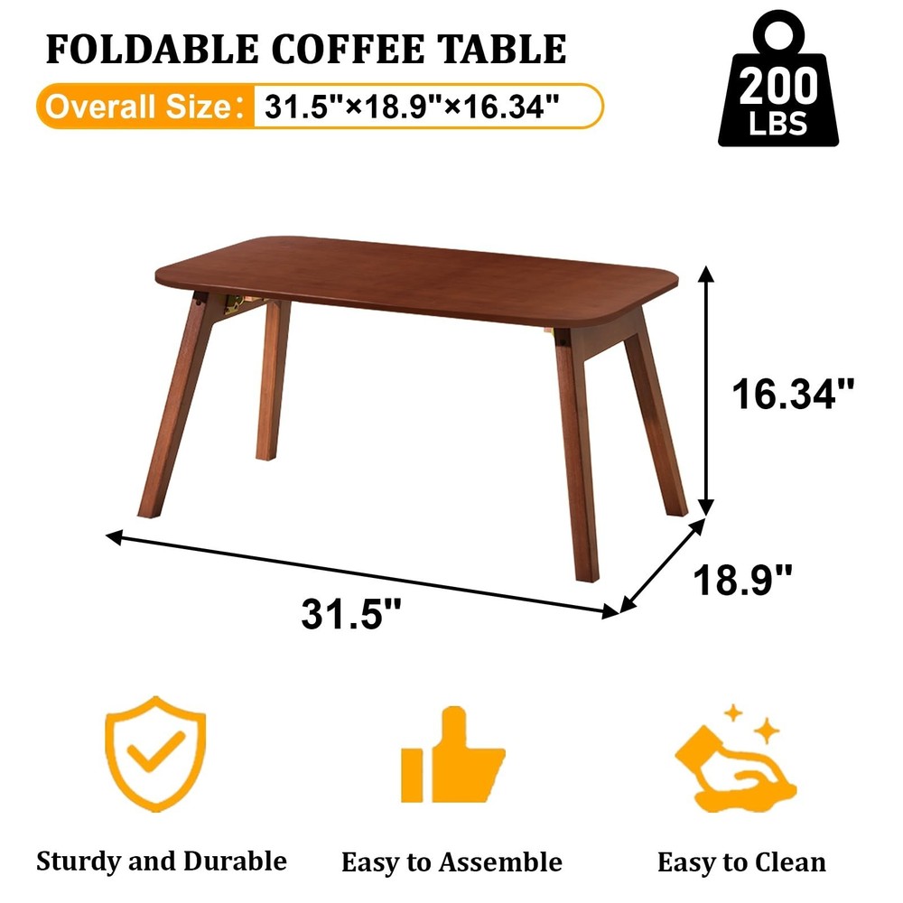 Coffee Table Foldable Mid Century Desk TV Stand with Open Storage Shelf Cente...