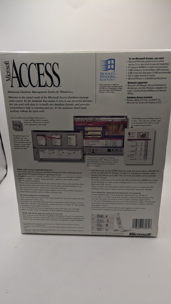 Vintage Microsoft Access v1.0 DBMS Software for Windows - New Sealed Box