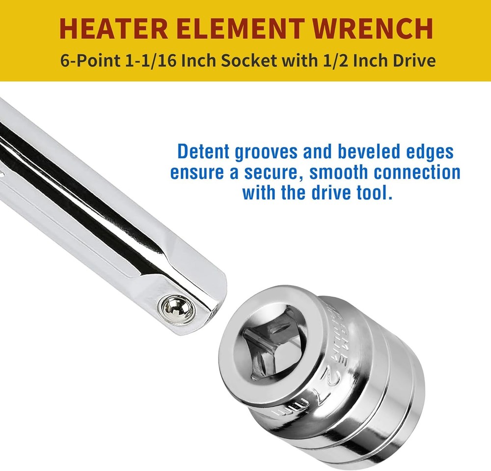 1-1/16 Inch RV Water Heater Element Socket Wrench for 3/4" NPT Thread Silver