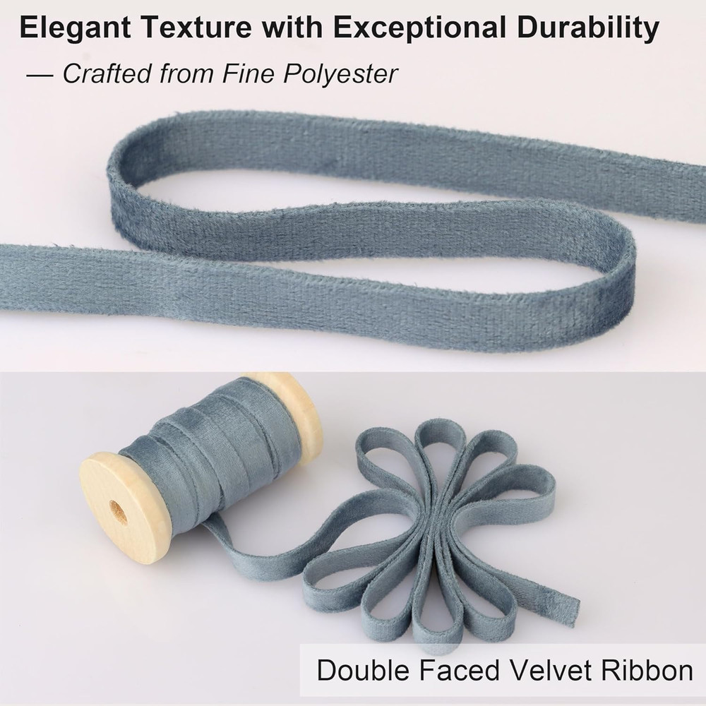 Velvet Ribbon Set - 3/8" X 20Yd, 4 Rolls in 4 Colors, Double Faced on Wooden Spo