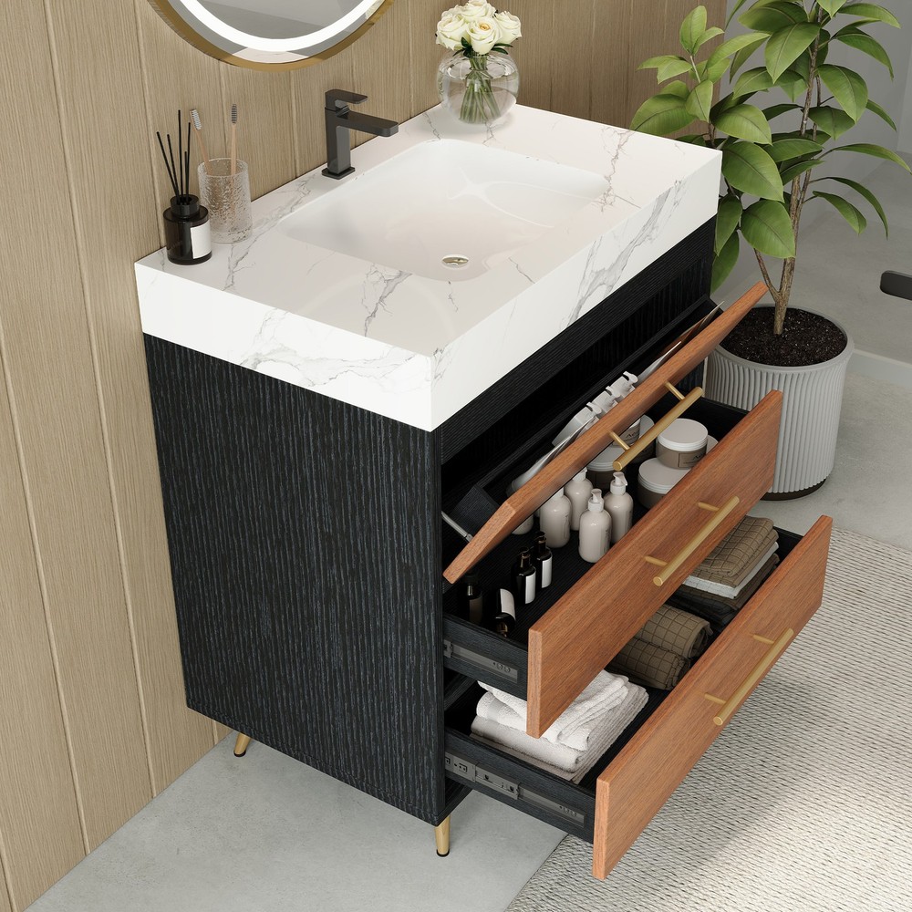 Modern Free-Standing Bathroom Vanity with Ceramic Vessel Sink & Durable Sinter