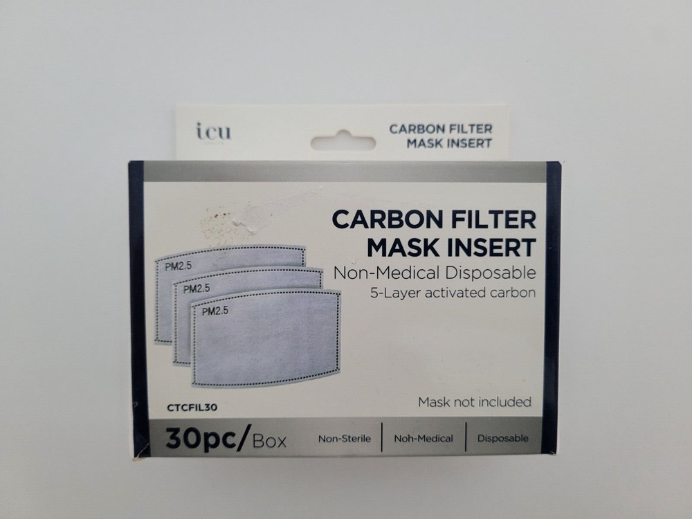 ICU Carbon Filter Mask Insert 5 Layer activated Carbon - 30ct. New
