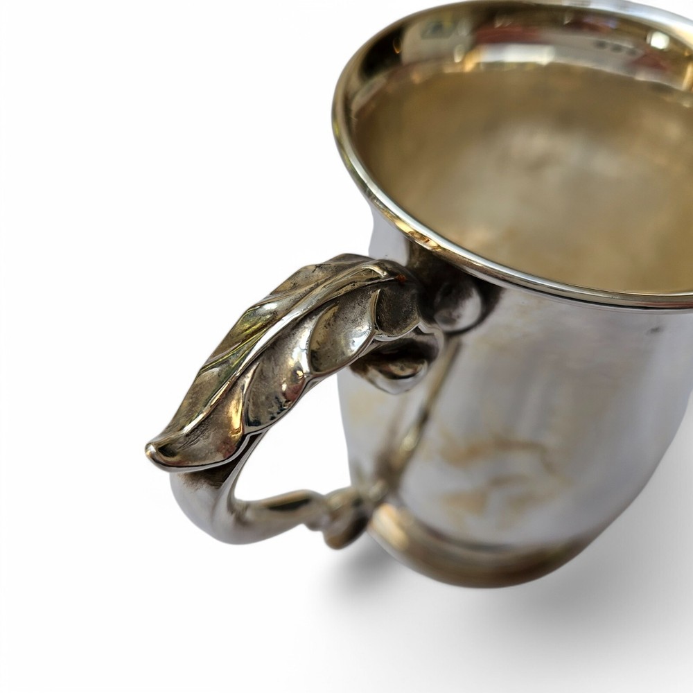 Antique Solid Silver Christening Mug – Rococo Scroll Handle, Baluster Form